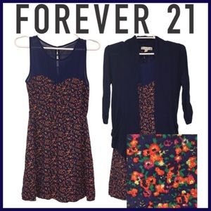 FOREVER 21 Floral Sweetheart Dress: Sleeveless Sheer Purple Colorful Small